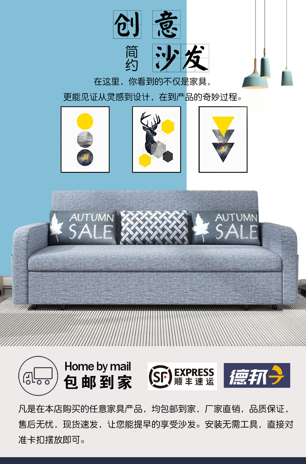 品上凯迪斯 可储物折叠沙发床两用多功能沙发床折叠推拉床小户型客厅沙发床双人三人北欧现代简约布艺沙发 深蓝色 双人(140cmX196cm)海绵款【无储物】