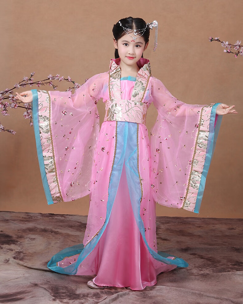 儿童汉服演出服儿童汉服儿童古装小孩子的衣服儿童贵妃古装拖尾 儿童