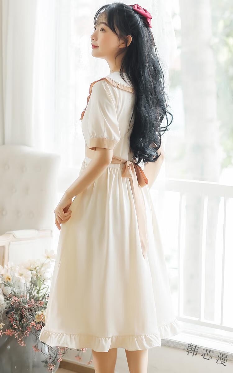 学生韩版过膝长裙仙气的收腰显瘦甜美复古清新长款夏天裙子绿色s