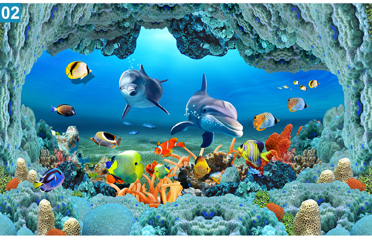 3d立体墙贴壁纸自粘海底世界海洋主题房电视背景儿童壁画防水 08 定制