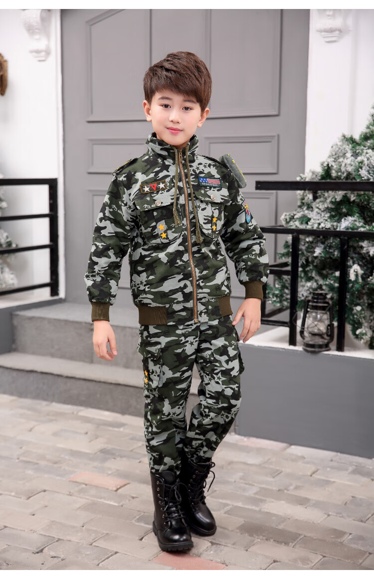 儿童解放军衣服儿童秋冬季迷彩服套装男童装纯棉加绒加厚军衣外套孩子