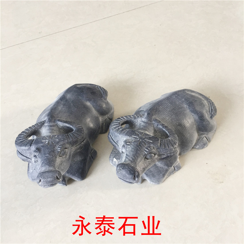 石雕青石头卧牛生肖牛水牛黄牛斗牛石牛风水雕刻装饰摆件长60cm一对