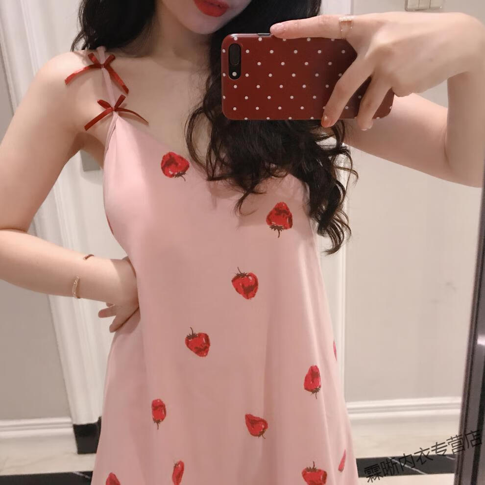 女夏性感少女吊带棉质睡衣韩版可爱清新学生无袖家居服w 白色【草莓】