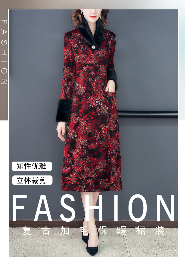 秋冬季2019年新款女装加绒加厚冬裙中长款贵夫人高端洋气连衣裙子