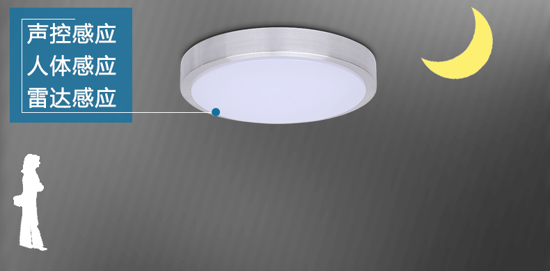 雷达人体感应自动led声光控灯楼道家用车库吸顶楼梯灯