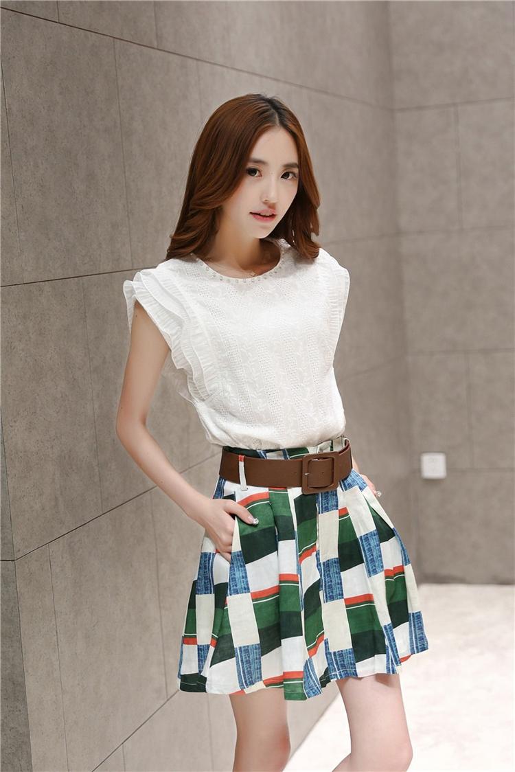雅婷店2015夏装新款女士修身棉麻无袖上衣小清新短裙两件套 白色 M