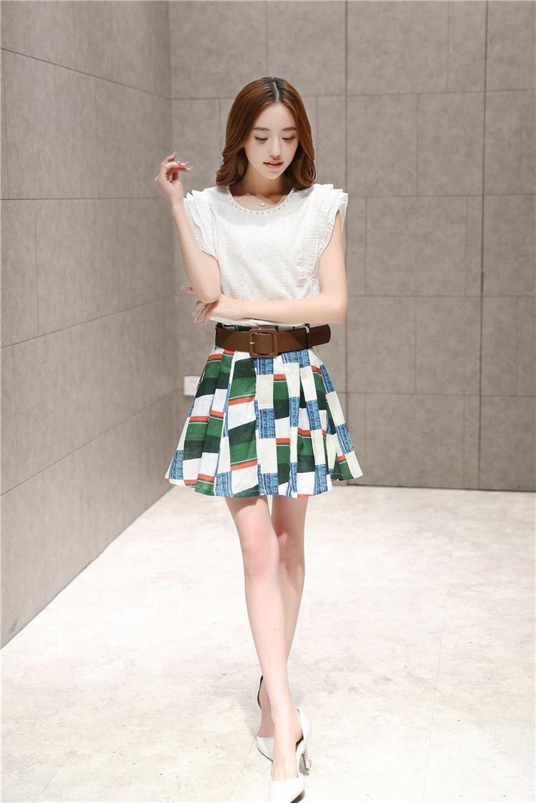 雅婷店2015夏装新款女士修身棉麻无袖上衣小清新短裙两件套 白色 M