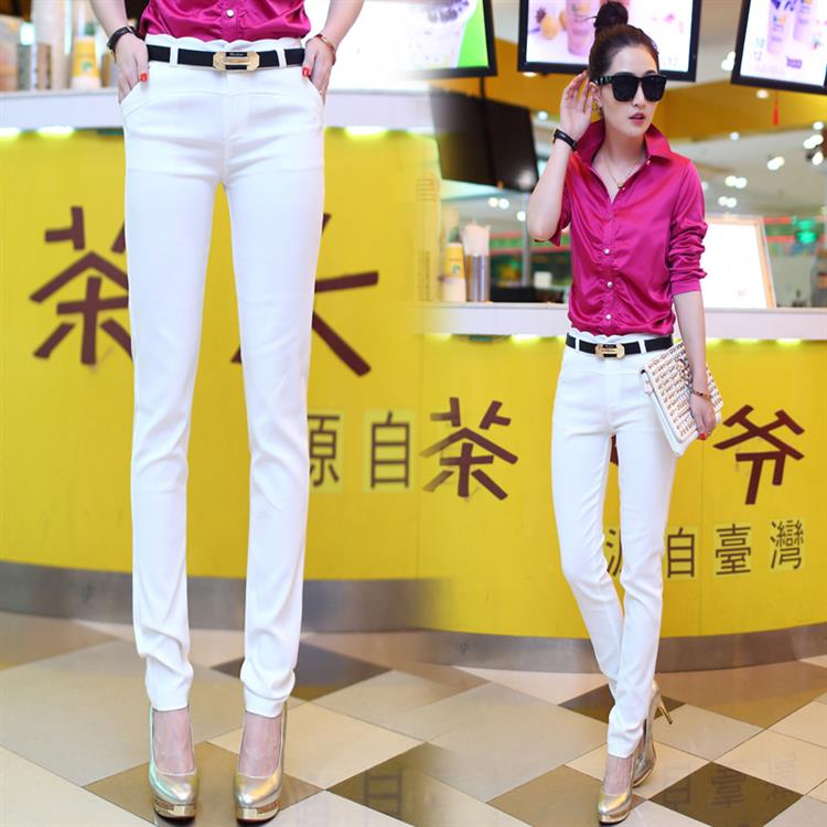 2015春秋新款女装休闲小脚裤女装修身时尚糖果色外穿铅笔长裤潮 墨绿色 2XL
