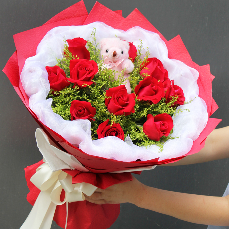 生日情人节花束11朵红玫瑰商务鲜花速递沈阳天津西安成都重庆送花