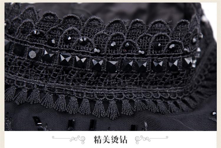 730#2015新款秋冬打底衫女长袖蕾丝衫大码女装上衣烫钻加厚打底衫 黑色 XXXL