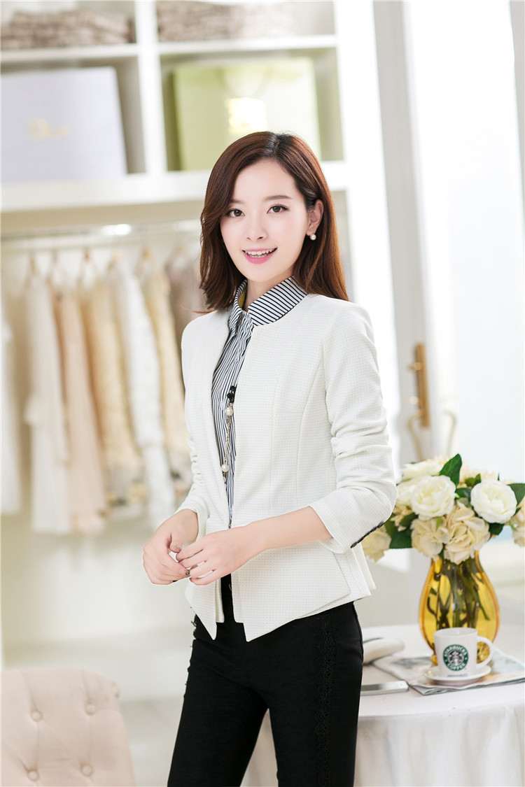 优果贝尔店2015秋装新款修身OL小西装外套女 蓝色 M