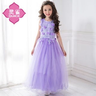 灵雀童装女童公主礼服裙儿童活动演出服装长袖