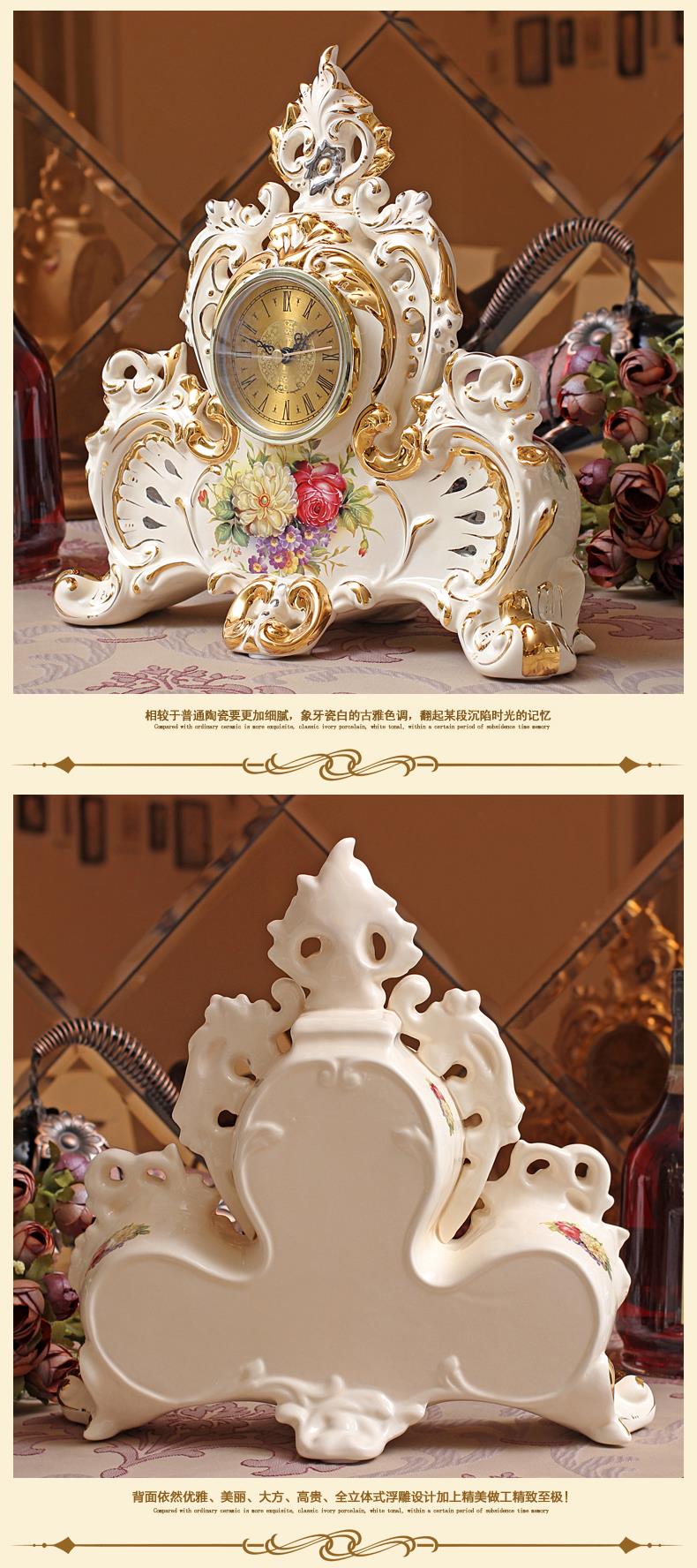 欧式精美描金陶瓷创意座钟 装饰钟表客厅时尚奢华台式闹钟摆件