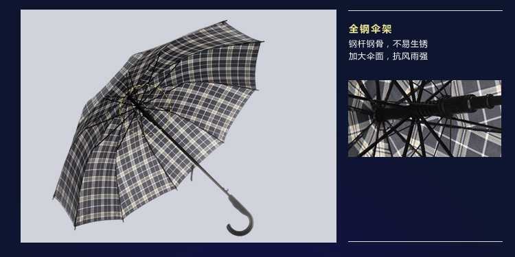 天堂伞 高密拒水自开直杆晴雨伞170E格407黑色
