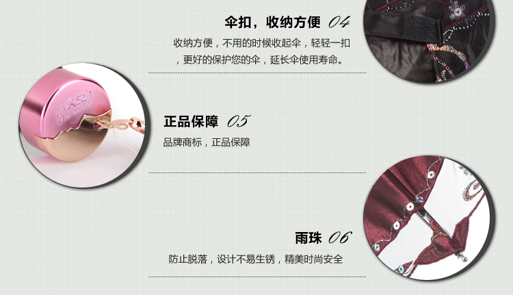 天堂伞 花之心语变色闪光黑胶三折晴雨伞386E酱红色