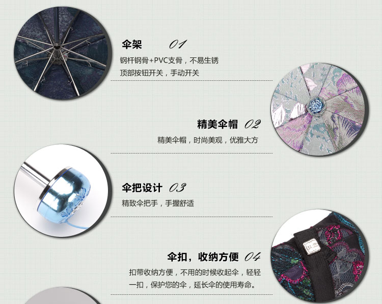 
                                        天堂伞 花中圣母三折超轻遮阳伞33027E银蓝色                