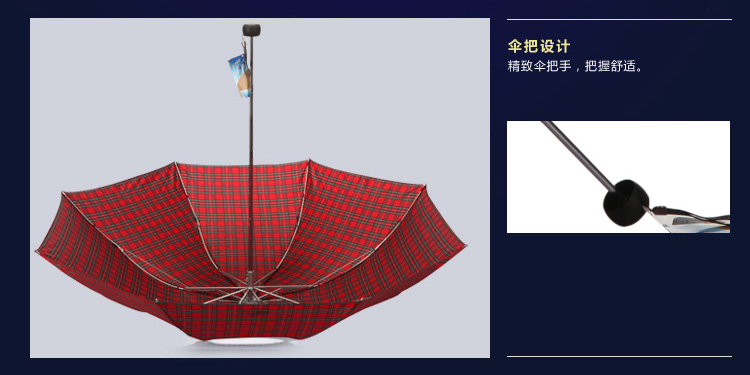 天堂伞325E色织格防紫外线强力拒水一甩干超轻三折伞红色格