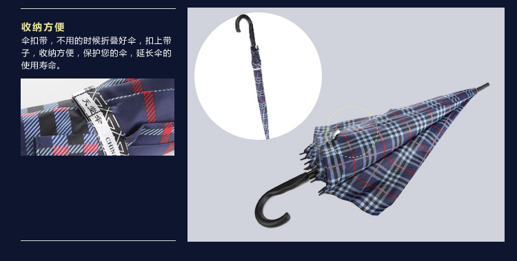 天堂伞 高密拒水自开直杆晴雨伞170E格016兰色
