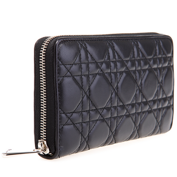 ior 迪奥女士羊皮黑色经典钻石格纹长款钱包钱