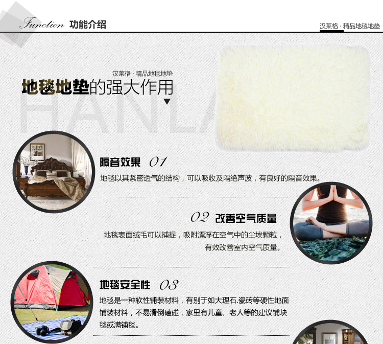 汉莱格 精品超柔高毛丝绒客厅卧室浴室地毯地垫40*60cm米白