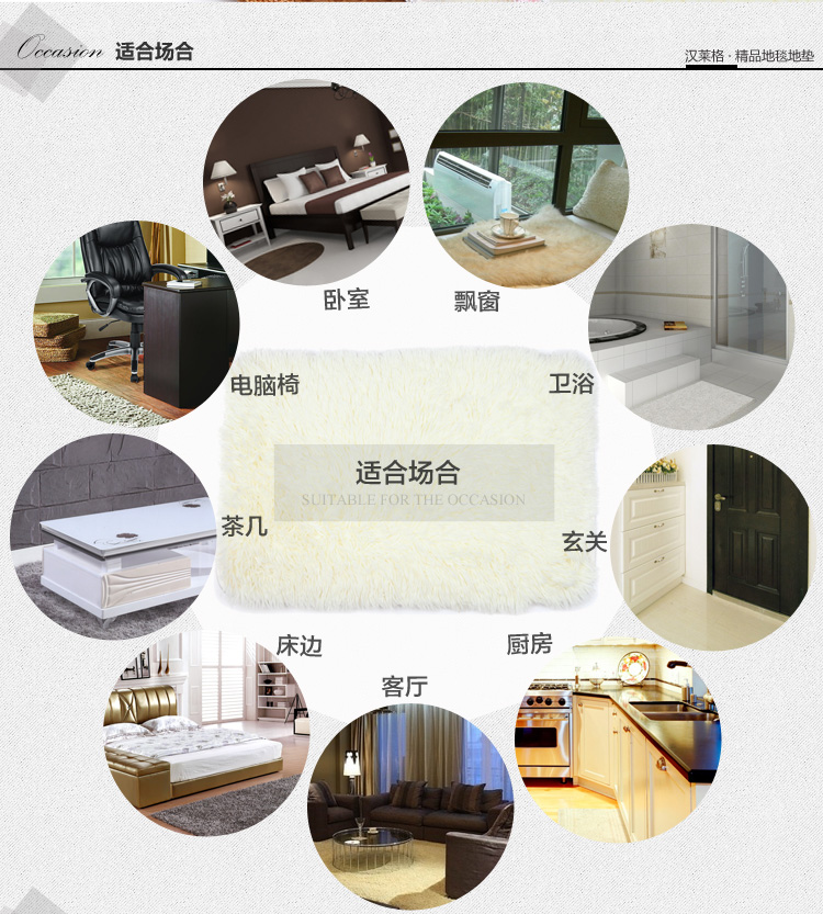 汉莱格 精品超柔高毛丝绒客厅卧室浴室地毯地垫40*60cm米白