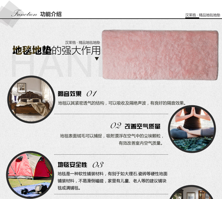 汉莱格 精品超柔高毛丝绒客厅卧室浴室地毯地垫70*160cm粉色