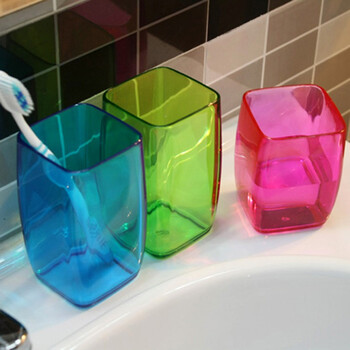 欧润哲 漱口杯 3件套塑料刷牙杯洗漱杯高透方杯学生儿童水杯子 家庭亲子套装