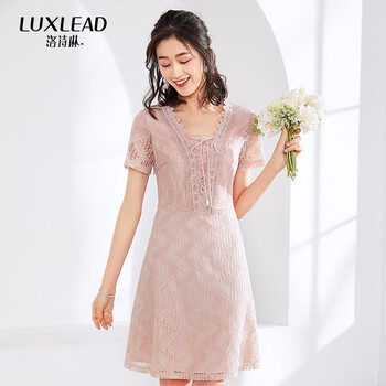洛詩(shī)琳（LUXLEAD） 抽象圖案 拉鏈，綁帶，蕾絲 連衣裙