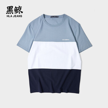 黑鯨（HLAJEANS） 短袖 男士T恤 藍灰鑲拼DP 