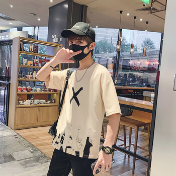 唐努烏（Tang Nu wu） 五分袖 男士T恤 淡黃色 