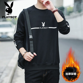 花花公子（PLAYBOY） 長(zhǎng)袖 男士T恤 黑色加絨（30173） XL，L，M，XXL，XXXL