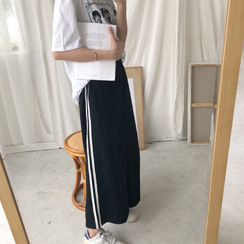 簡約風的條紋闊腿褲，告別微胖界