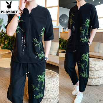 花花公子（PLAYBOY） 短袖 男士T恤 TZ112黑色 