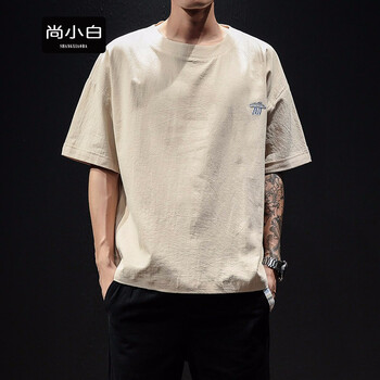 尚小白 短袖 男士T恤 米色 