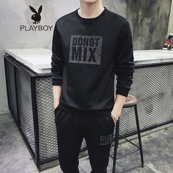 花花公子（PLAYBOY ESTABLISHED 1953） 長(zhǎng)袖 男士T恤 03春款黑色 