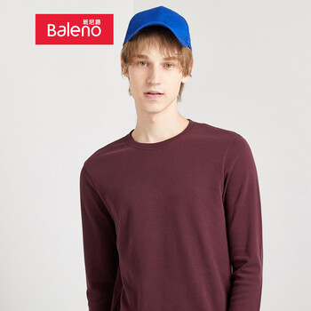 班尼路（Baleno） 長(zhǎng)袖 男士T恤 R10 棕紅色 圓領(lǐng) 