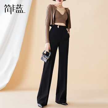 簡(jiǎn)非藍(lán) 高腰 直筒褲 女 長(zhǎng)褲 休閑褲