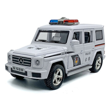 1:30奔驰g500合金警车模型 灯光音乐回力6开门 白色