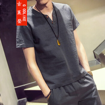 古萊登（GODLIKE） 短袖 男士T恤 T202灰藍色套裝(上衣+褲子) 