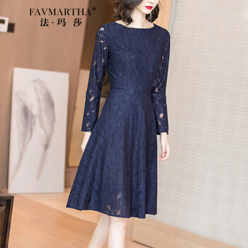 法瑪莎（FAVMARTHA） 純色 蕾絲拼接，鏤空 連衣裙