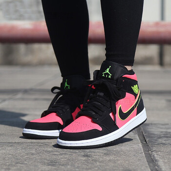 耐克（NIKE）籃球鞋BQ6472-006 AJ1黑粉綠西瓜 