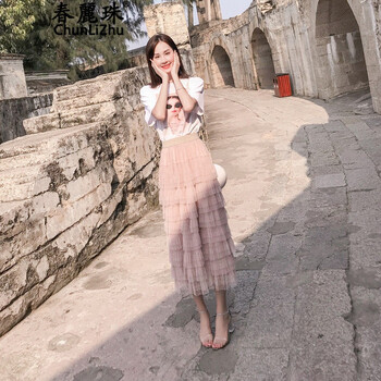 春麗珠（Chunlizhu） 人物 褶皺，蕾絲，紗網(wǎng) 連衣裙