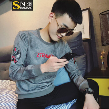 閃爆（SHANBAO） 長袖 男士T恤 X219灰色 S，XL，L，XXL，XXXL，M