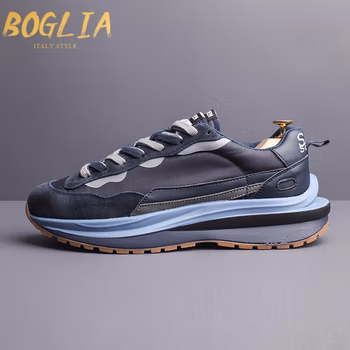 伯格利亚（BOGLIA）品牌阿甘鞋男2022新款百搭厚底阿跑步鞋韩版老爹鞋时尚运动休闲鞋 潮流蓝 皮鞋码   41