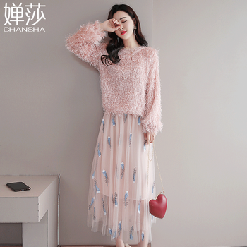 羽毛網(wǎng)紗連衣裙