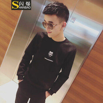 閃爆（SHANBAO） 長(zhǎng)袖 男士T恤 8810黑色 S，XL，L，XXXL，XXL，M