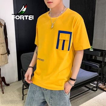 富鋌（FORTEI） 五分袖 男士T恤 黃色 