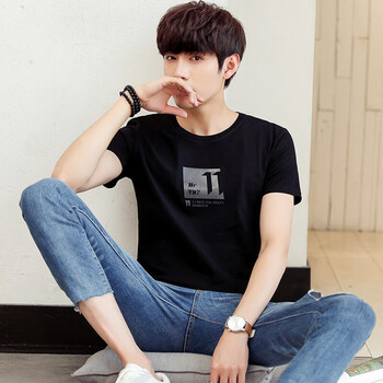 姹郁琪 短袖 男士T恤 911黑色 