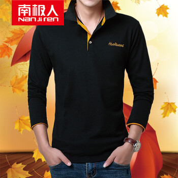 南極人（Nanjiren） 長袖 男士T恤 黑色橘領(lǐng) XL，L，XXXL，M，XXL