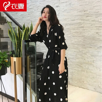 衣妻 幾何圖案，圓點(diǎn) 圓環(huán)，深V款，不對稱，前短后長 連衣裙